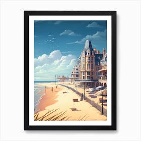 Deauville, France - Retro Landscape Beach and Coastal Theme Travel Poster Art Print