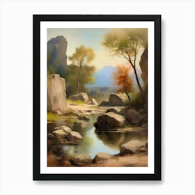 Forest Lake,Vintage Oil Painting,Farm Wall Decorations,Vintage Landscape,Vintage Landscape Oil Painting.7 Art Print