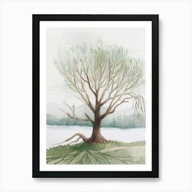 Willow Tree Atmospheric Watercolour Painting 5 Art Print