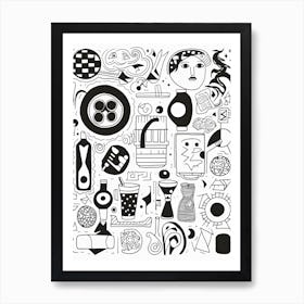 Random Things Black And White Line Art Art Print