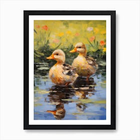 Ducklings & The Flowers Impressionism Style Art Print