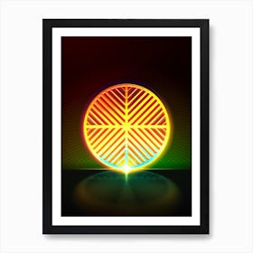 Neon Geometric Glyph in Watermelon Green and Red on Black n.0232 Art Print