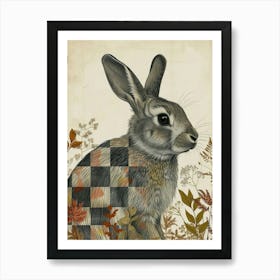 Checkered Giant Blockprint Rabbit Illustration 4 Art Print