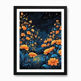 Floral Night Garden Scene (12) Art Print