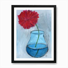 Red Flower In A Vase - Anton Maliar red blue gray vertical floral living room bedroom Art Print