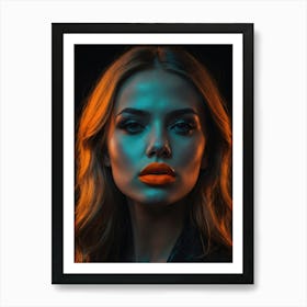Portrait of a girl with bright orange lipstick on her lips 1 Art Print