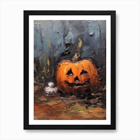 Spooky Halloween Pumpkin, Oil Painting 2 Art Print