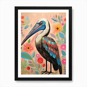 Pink Scandi Brown Pelican 3 Art Print