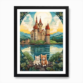 Kittens With Castle And Mosaic Scenery Art Print