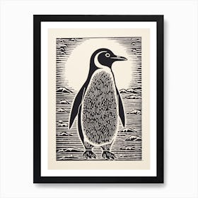 B&W Bird Linocut Penguin 3 Art Print