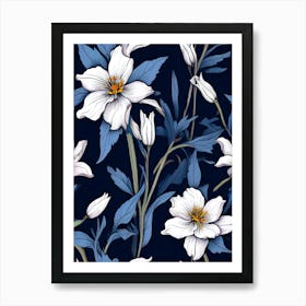 Seamless Pattern With White Flowers Art Print