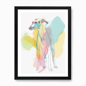 Greyhound Dog Pastel Line Watercolour Illustration  2 Art Print