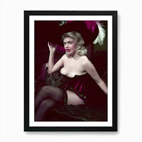 American Actress Jayne Mansfield In Vintage Underwear And Triumph De Luxe Stockings, Circa 1955 Art Print