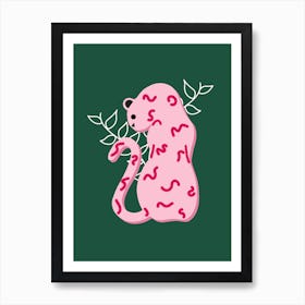 Botanical Leopard Green Pink Print Art Print