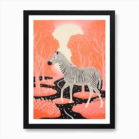 Zebra In The Trees Coral 2 Art Print