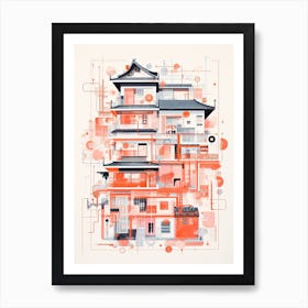 A House In Shangai, Abstract Risograph Style 1 Art Print