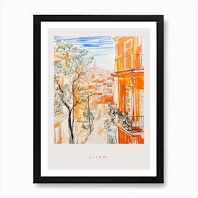 Lisbon Portugal 2 Orange Drawing Poster Art Print