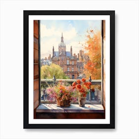 Window View Of Dublin Ireland In Autumn Fall, Watercolour 1 Art Print