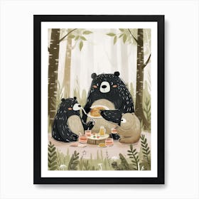 Sloth Bear Family Picnicking In The Woods Storybook Illustration 2 Affiche