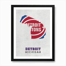 Detroit Pistons Detroit Michigan State Map Art Print