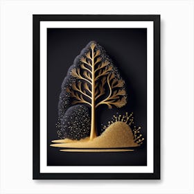 Gold Tree On Black Background Art Print