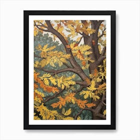Winged Elm 2 Vintage Autumn Tree Print  Art Print