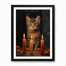 Cat With Candles Art Print