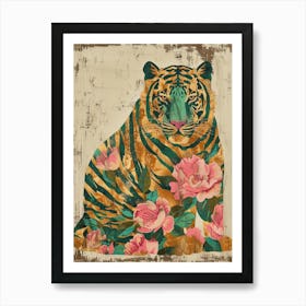 Tiger With Roses Canvas Print Art Print