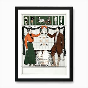 Vintage Couple Toasting On Christmas, Edward Penfield Art Print