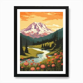 Mount Rainier National Park Retro Pop Art 1 Art Print