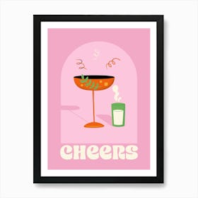 Pink " Cheers" Cocktail Art Print Poster