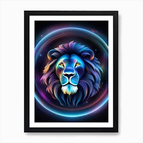 Neon Lion Head Art Print