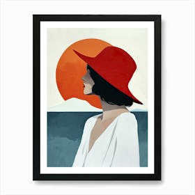 Woman In Red Hat, Minimalism Art Print