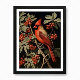 Dark And Moody Botanical Northern Cardinal 1 Art Print