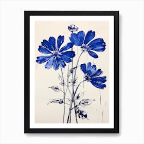 Blue Botanical Daisy 1 Art Print