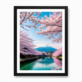 Cherry Blossoms In Japan Mount Fuji Japan Beautiful Lake Landscape 5 Art Print