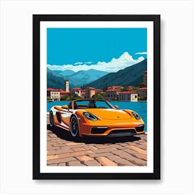 A Porsche Carrera Gt Car In The Lake Como Italy Illustration 3 Art Print
