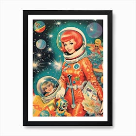 Vintage Astronaut Girl Kitsch 1 Art Print