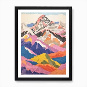 Mount Elbrus Russia 3 Colourful Mountain Illustration Art Print