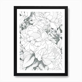 Gardenia Peonies White 2 Drawing Art Print