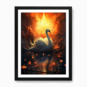 Swan Fire Flower Art Print