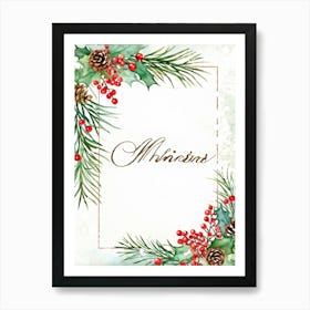 A Watercolor Interpretation Of A Modern Calligraphy Christmas Greeting Flourishes Adding An Elegant (5) Art Print