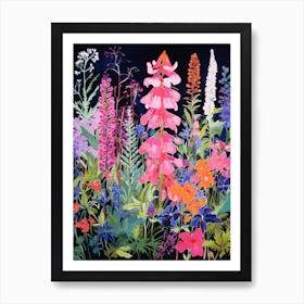 Tall Wildflowers At Night Screen Print Art Print