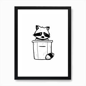 A Minimalist Line Art Piece Of A Raccoon In A Trash Can 1 Art Print