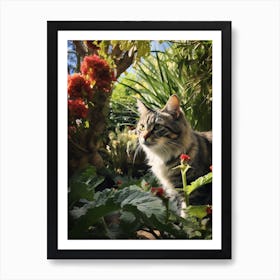 Realistic Photography Of A Cat In A Botanical Garden Art Print