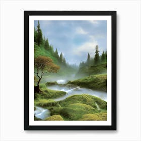 Trees Forest Fairytale Forest Enchanted Forest Flow Fantasy Mystical Water Magic Nature Landscape Valley Art Print