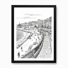 View Of Sydney, Australia Line Art Black And White 1 Art Print