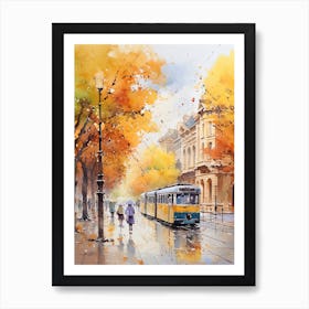 Budapest Hungary In Autumn Fall, Watercolour 4 Art Print