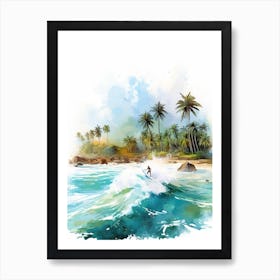 Surfing In A Wave On Anse Lazio, Praslin Seychelles 1 Art Print