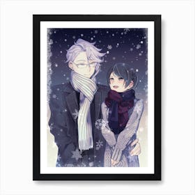 Anime Couple In The Snow Art Print